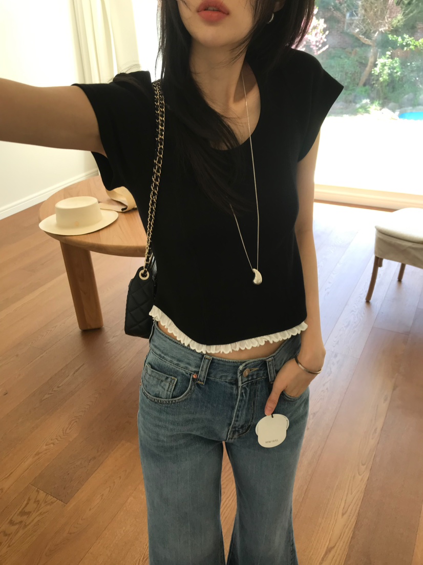 ME MO東大門實拍女士新款休閑時尚人氣26春夏真品T恤蕾絲ME MOT恤