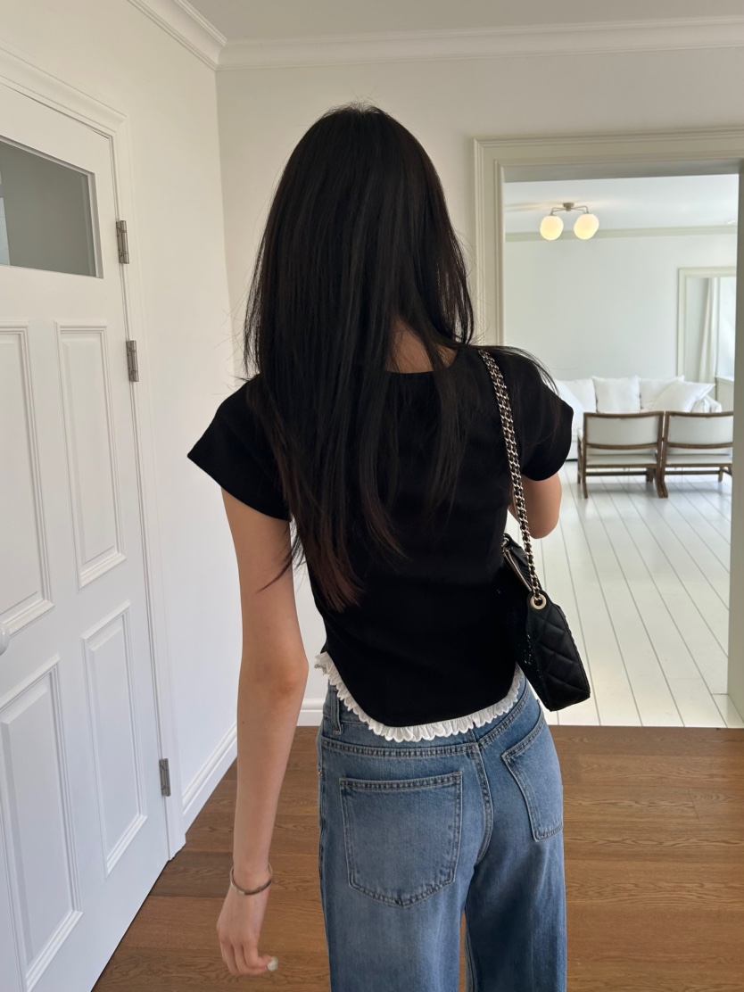 ME MO東大門實拍女士新款休閑時尚人氣26春夏真品T恤蕾絲ME MOT恤