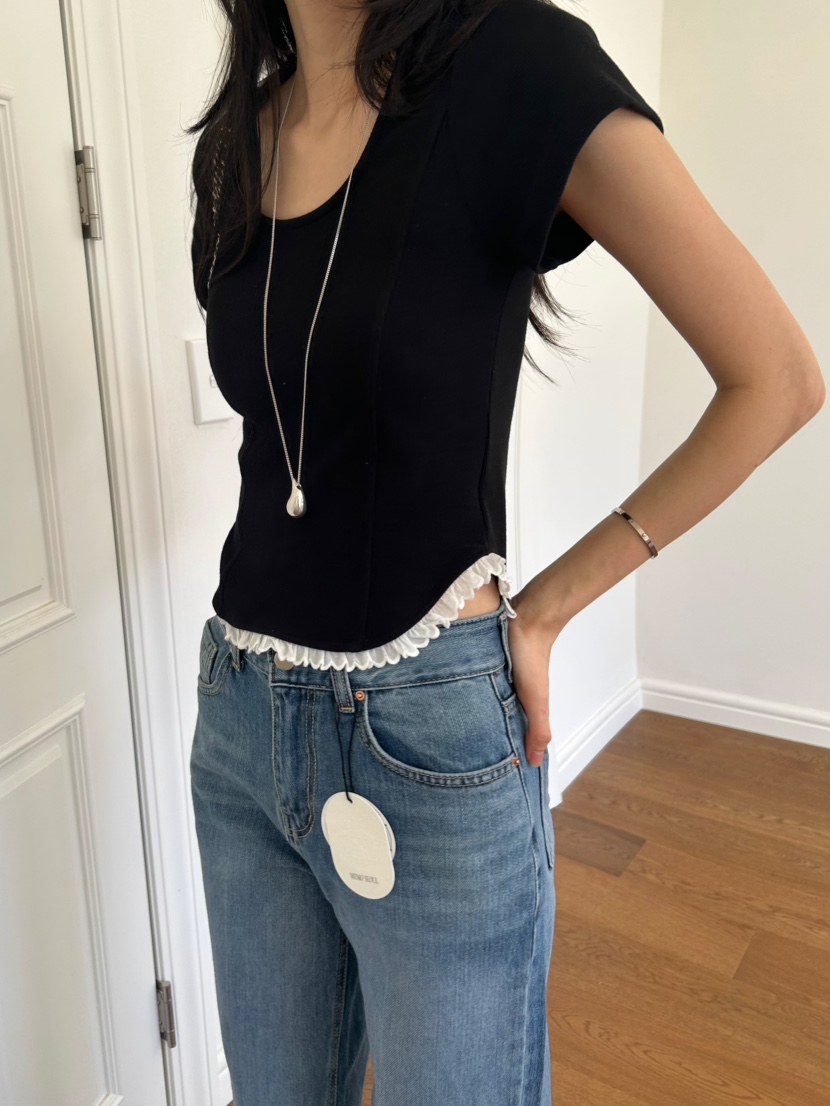 ME MO東大門實拍女士新款休閑時尚人氣26春夏真品T恤蕾絲ME MOT恤