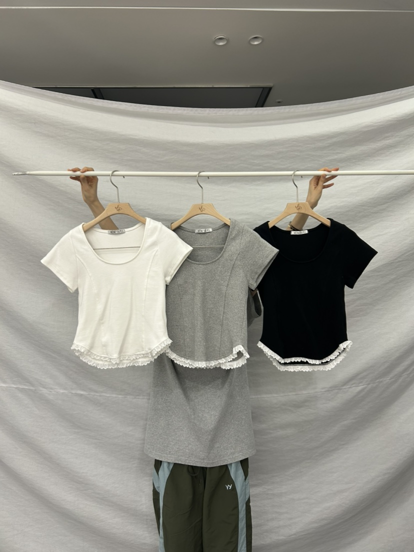 ME MO東大門實拍女士新款休閑時尚人氣26春夏真品T恤蕾絲ME MOT恤