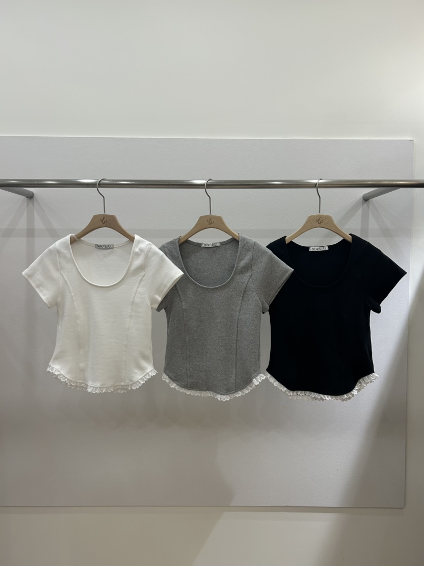 ME MO東大門實拍女士新款休閑時尚人氣26春夏真品T恤蕾絲ME MOT恤