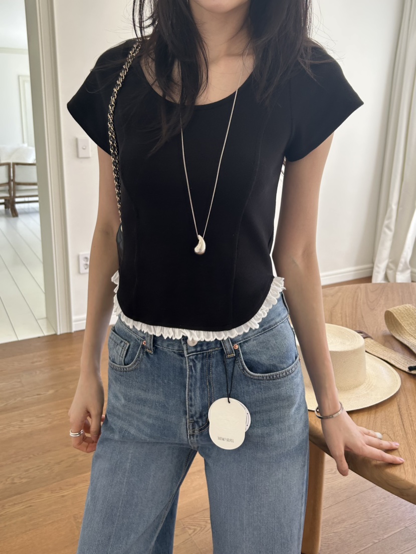 ME MO東大門實拍女士新款休閑時尚人氣26春夏真品T恤蕾絲ME MOT恤圖色1