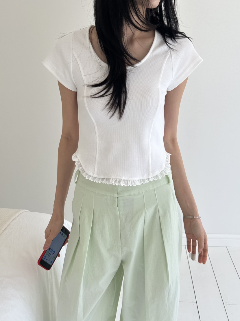 ME MO東大門實拍女士新款休閑時尚人氣26春夏真品T恤蕾絲ME MOT恤圖色2