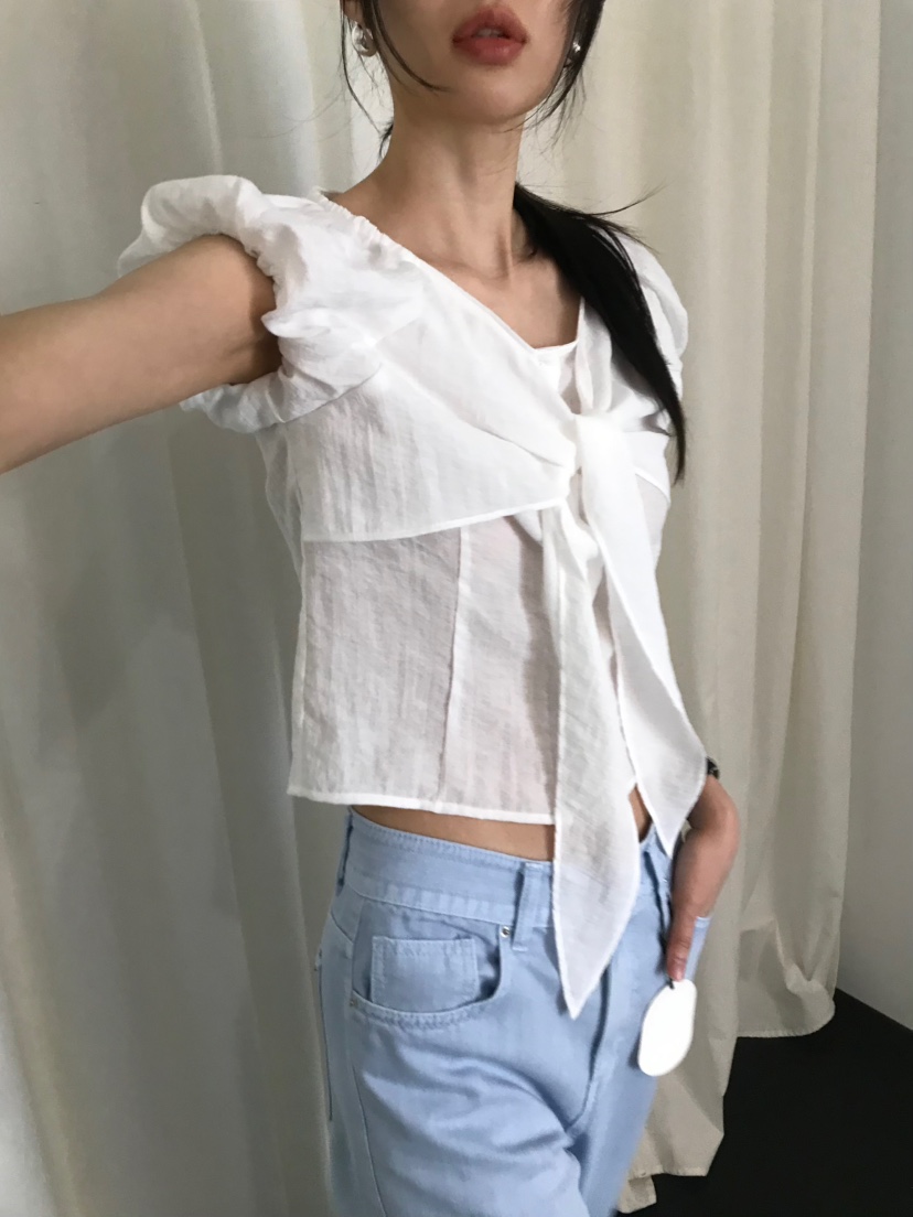 ME MO東大門實拍女士新款職業26春夏推薦襯衫蕾絲衫絲帶ME MO襯衫/蕾絲衫