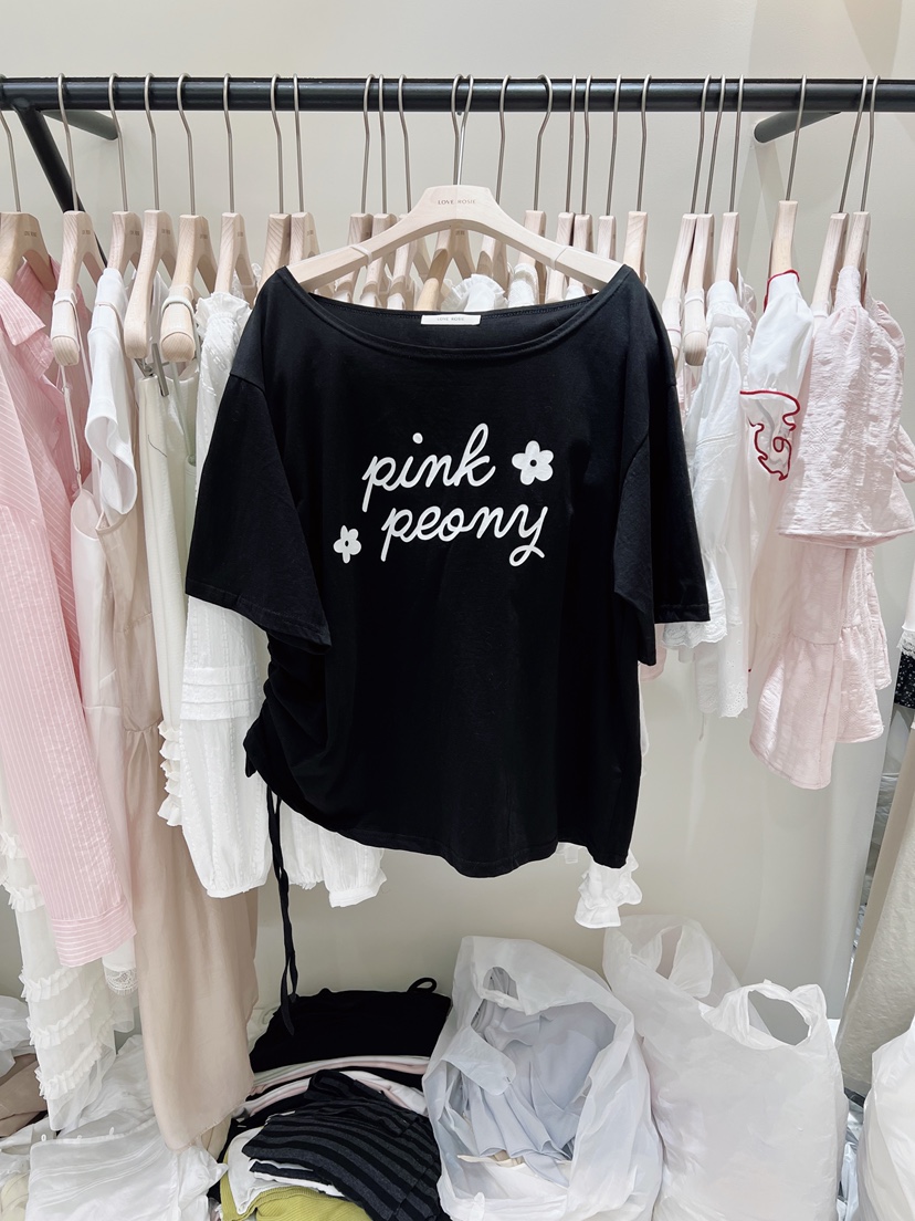 LOVE ROSIE東大門代購女士新款26春夏時尚人氣真品T恤褶皺LOVE ROSIET恤圖色2