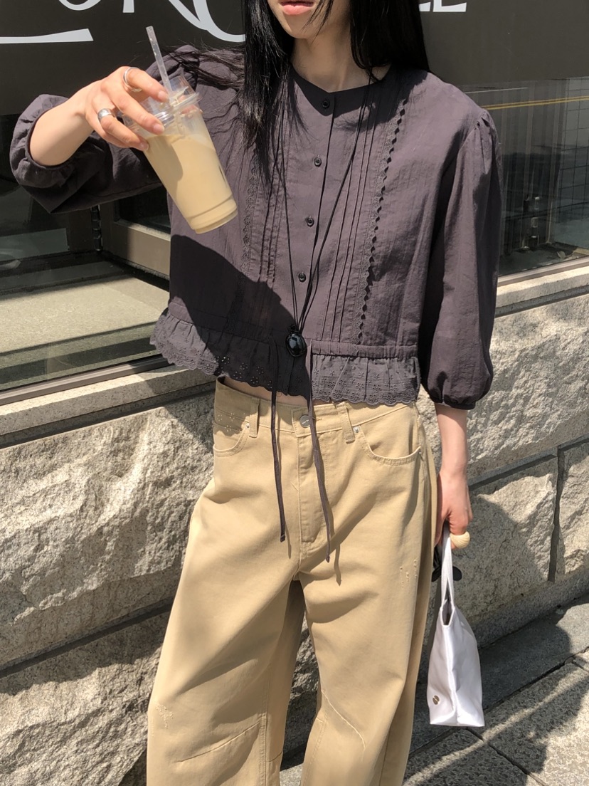 THE ABLE東大門直郵女士新品26春夏熱賣休閑襯衫蕾絲衫褶裥THE ABLE/TA襯衫/蕾絲衫