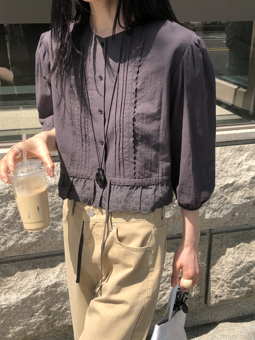 THE ABLE東大門直郵女士新品26春夏熱賣休閑襯衫蕾絲衫褶裥THE ABLE/TA襯衫/蕾絲衫