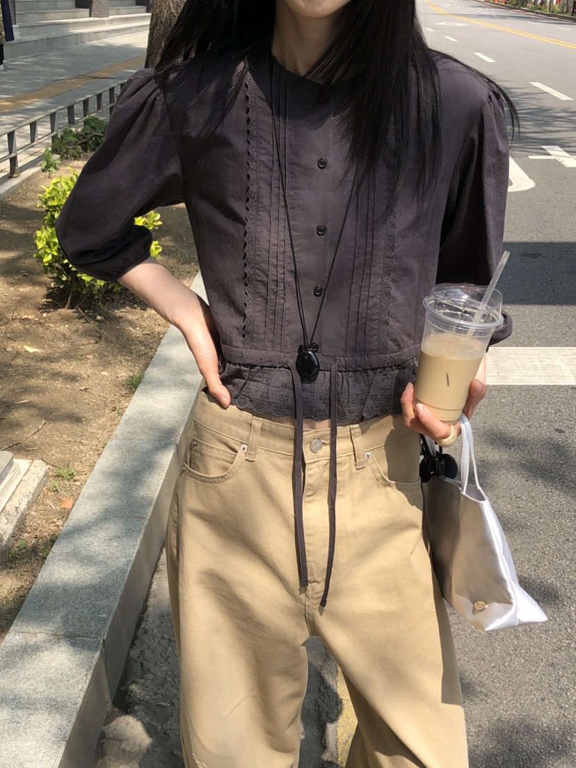 THE ABLE東大門直郵女士新品26春夏熱賣休閑襯衫蕾絲衫褶裥THE ABLE/TA襯衫/蕾絲衫