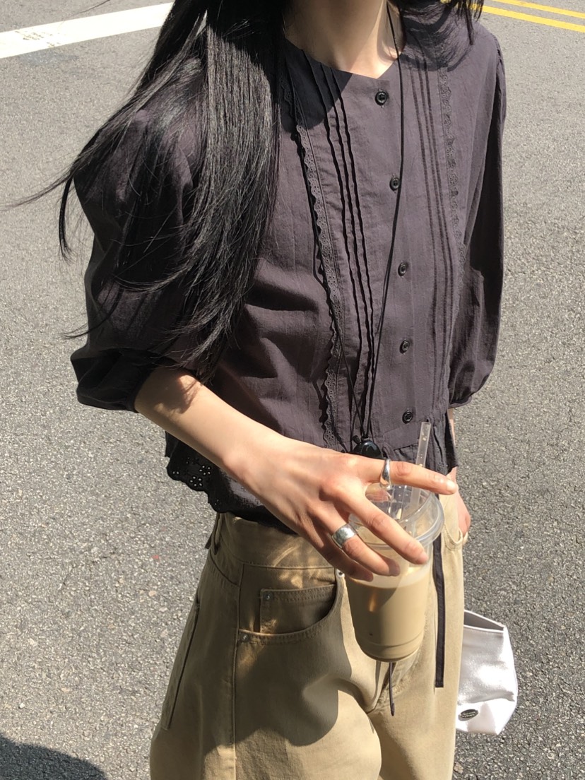 THE ABLE東大門直郵女士新品26春夏熱賣休閑襯衫蕾絲衫褶裥THE ABLE/TA襯衫/蕾絲衫