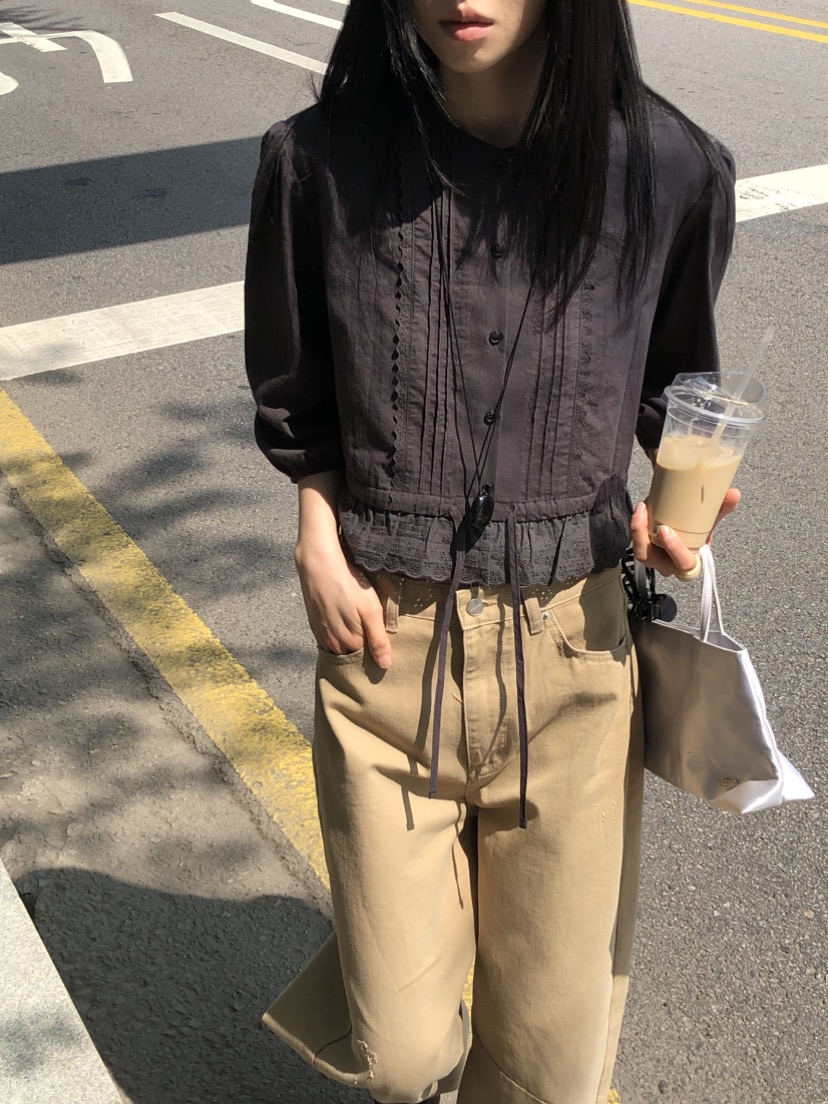 THE ABLE東大門直郵女士新品26春夏熱賣休閑襯衫蕾絲衫褶裥THE ABLE/TA襯衫/蕾絲衫圖色2