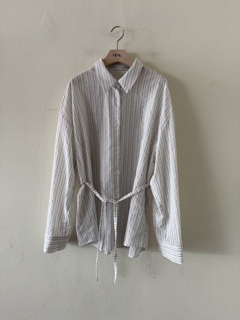 MENG韓國直郵女士新品休閑26春夏時尚推薦襯衫蕾絲衫含腰繩MENG襯衫/蕾絲衫圖色1