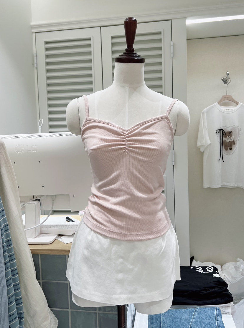 LOVE ROSIE東大門實拍女士新款人氣推薦吊帶背心褶皺羅紋LOVE ROSIE吊帶/背心圖色1
