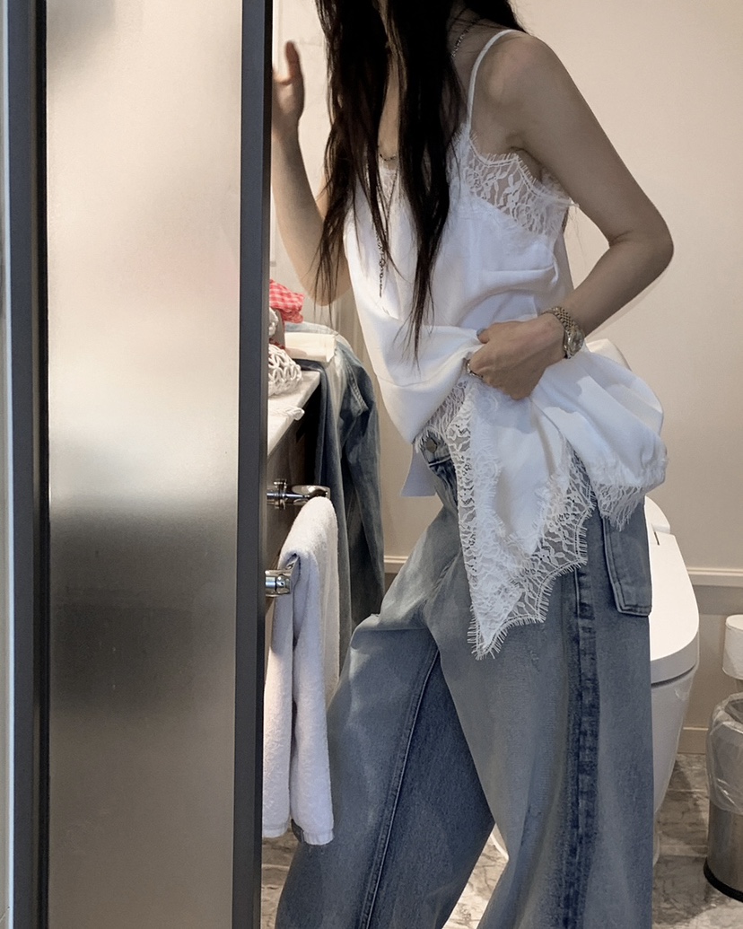 OURWAVE/OUR ROOM韓國直郵女裝新款時尚吊帶背心蕾絲緞面Our Wave/Our Room吊帶/背心