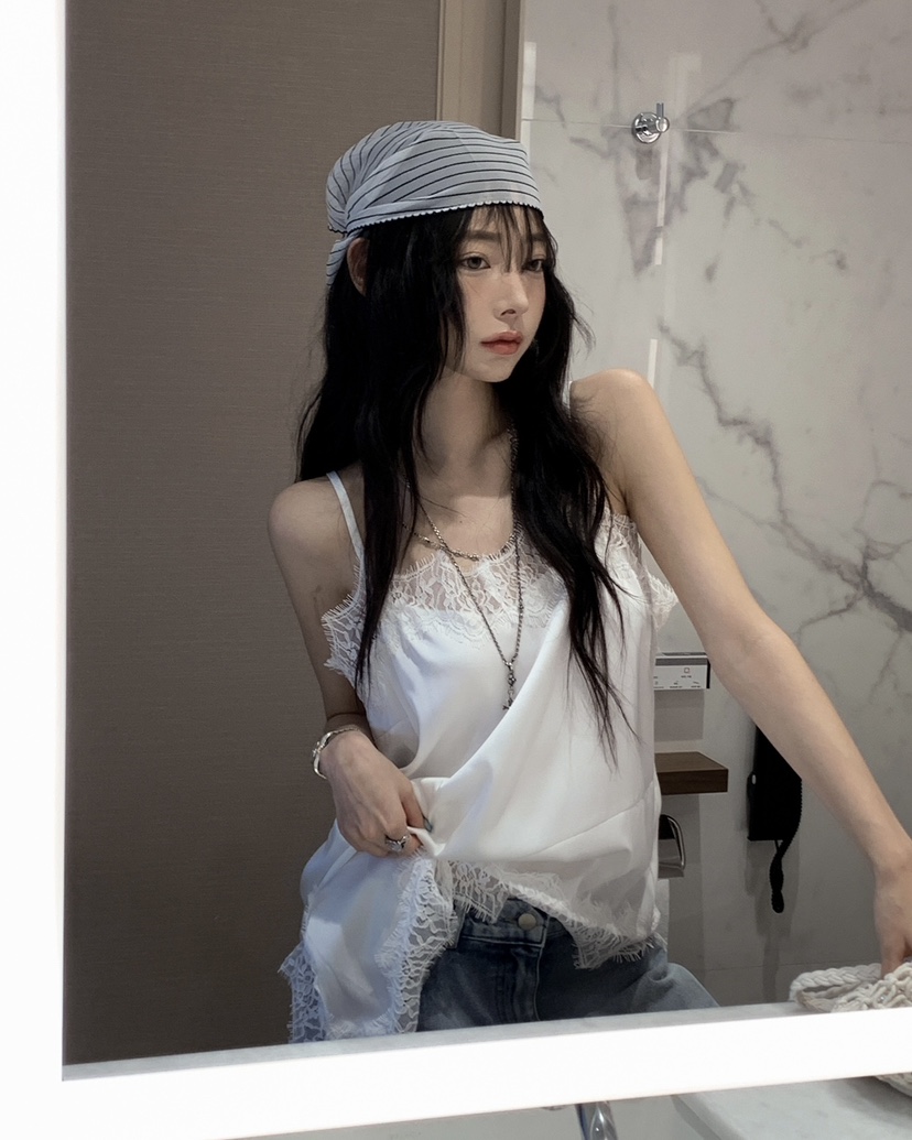 OURWAVE/OUR ROOM韓國直郵女裝新款時尚吊帶背心蕾絲緞面Our Wave/Our Room吊帶/背心