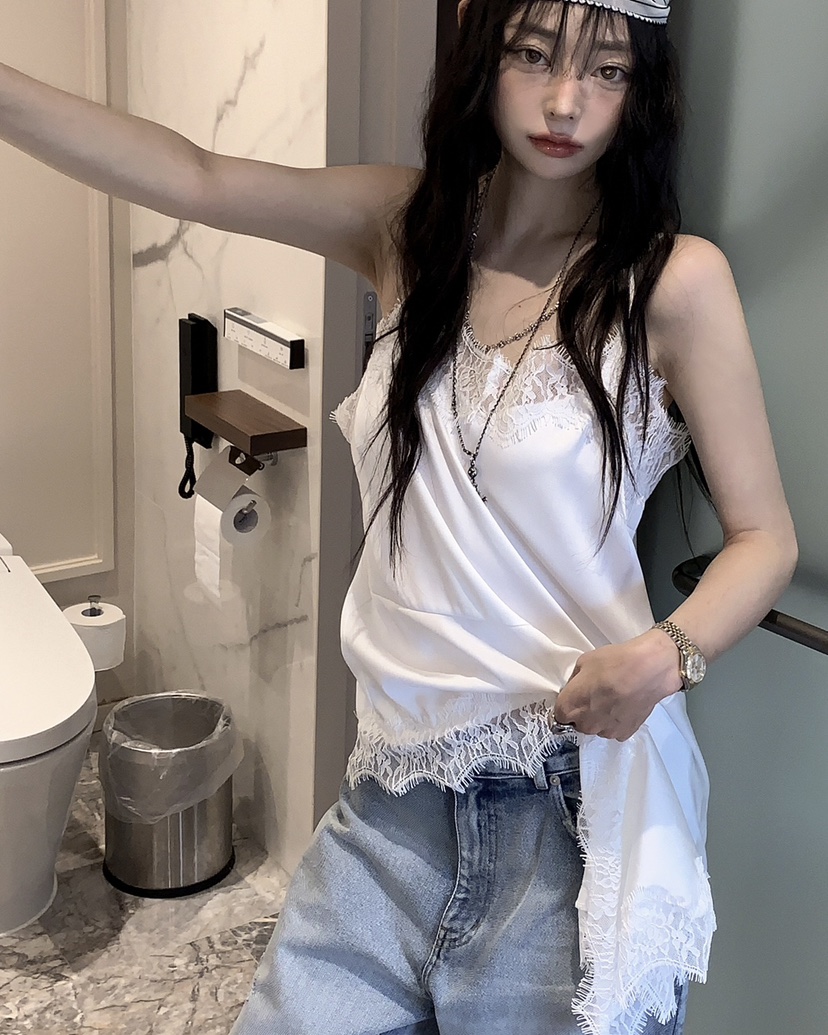 OURWAVE/OUR ROOM韓國直郵女裝新款時尚吊帶背心蕾絲緞面Our Wave/Our Room吊帶/背心