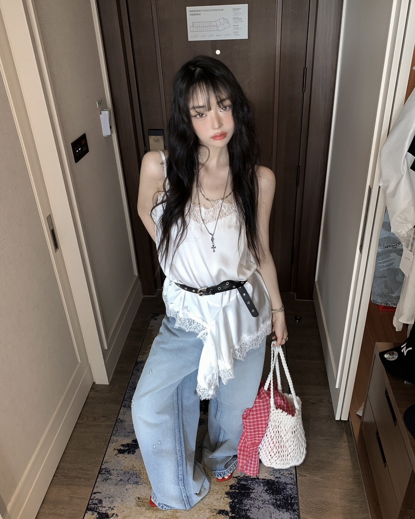 OURWAVE/OUR ROOM韓國直郵女裝新款時尚吊帶背心蕾絲緞面Our Wave/Our Room吊帶/背心