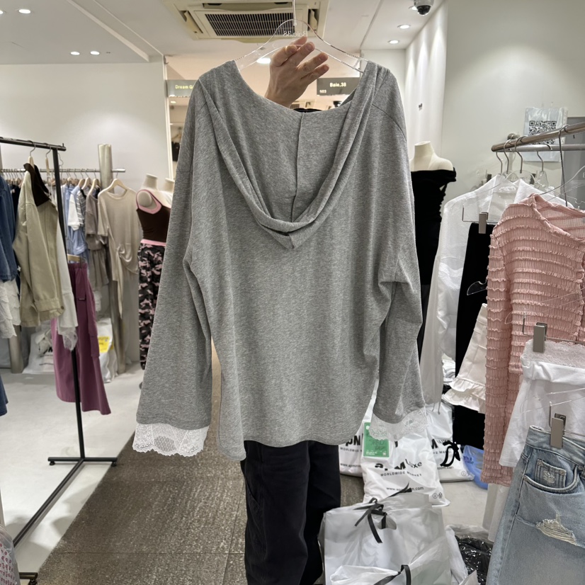BAIE.38韓國代購女士新品人氣真品時尚長袖T恤連帽衫蕾絲BAIE.38長袖T恤