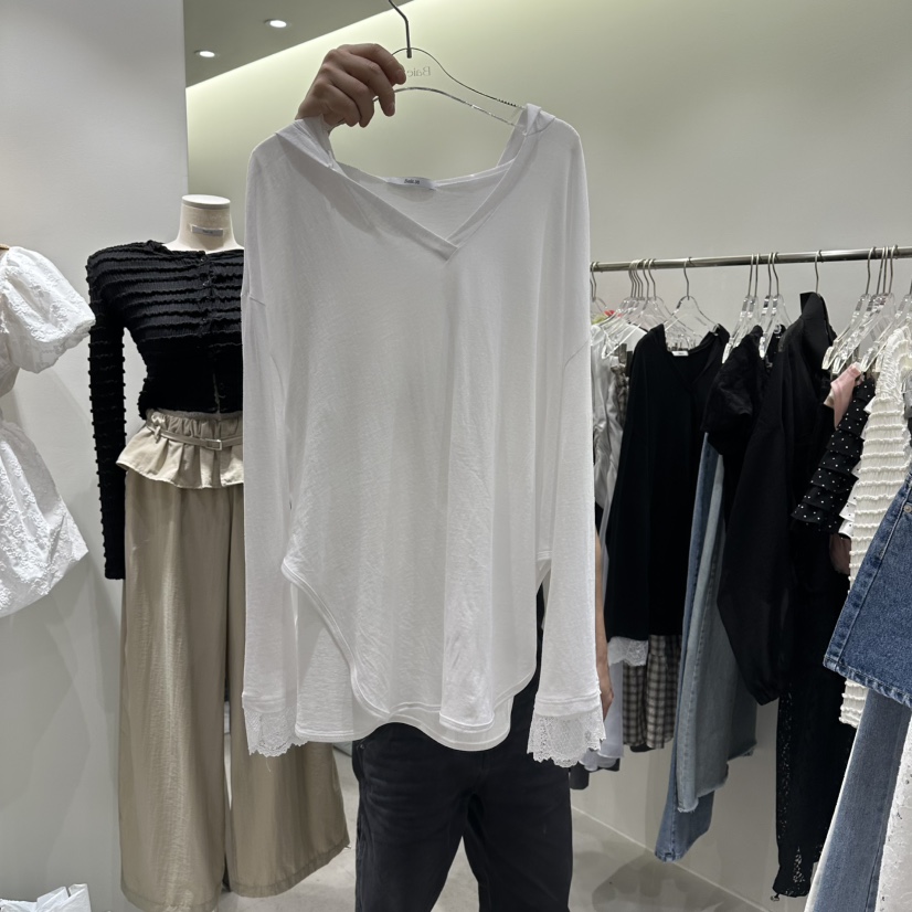 BAIE.38韓國代購女士新品人氣真品時尚長袖T恤連帽衫蕾絲BAIE.38長袖T恤圖色1