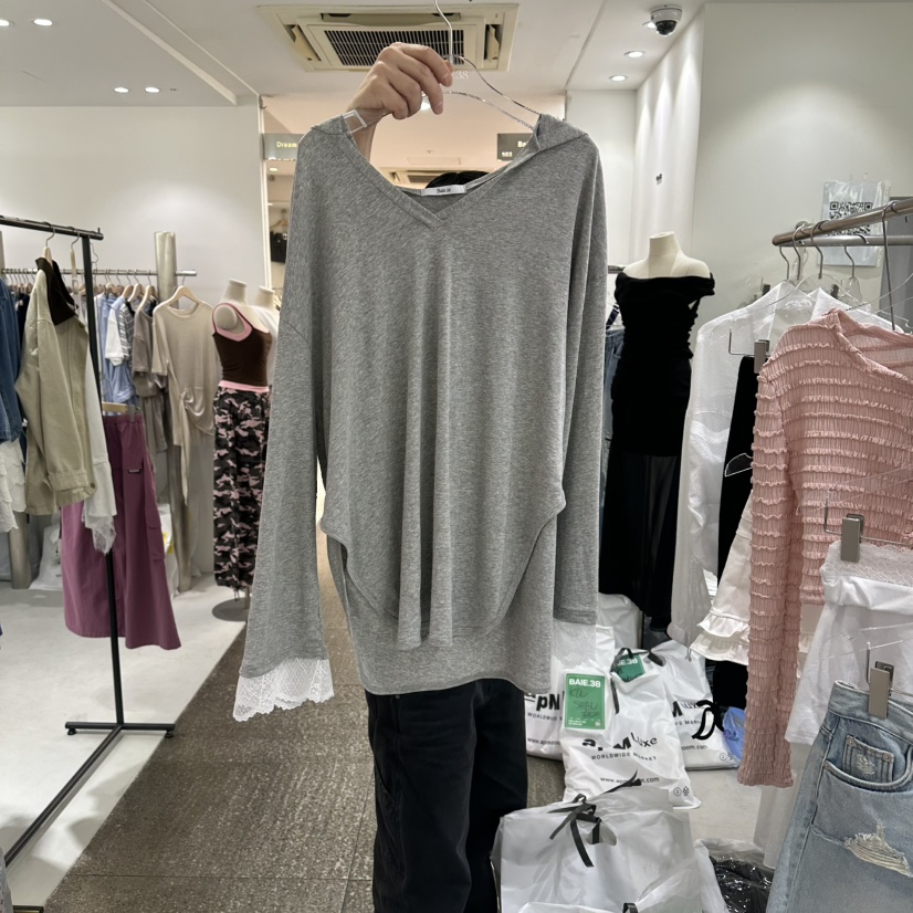 BAIE.38韓國代購女士新品人氣真品時尚長袖T恤連帽衫蕾絲BAIE.38長袖T恤圖色2
