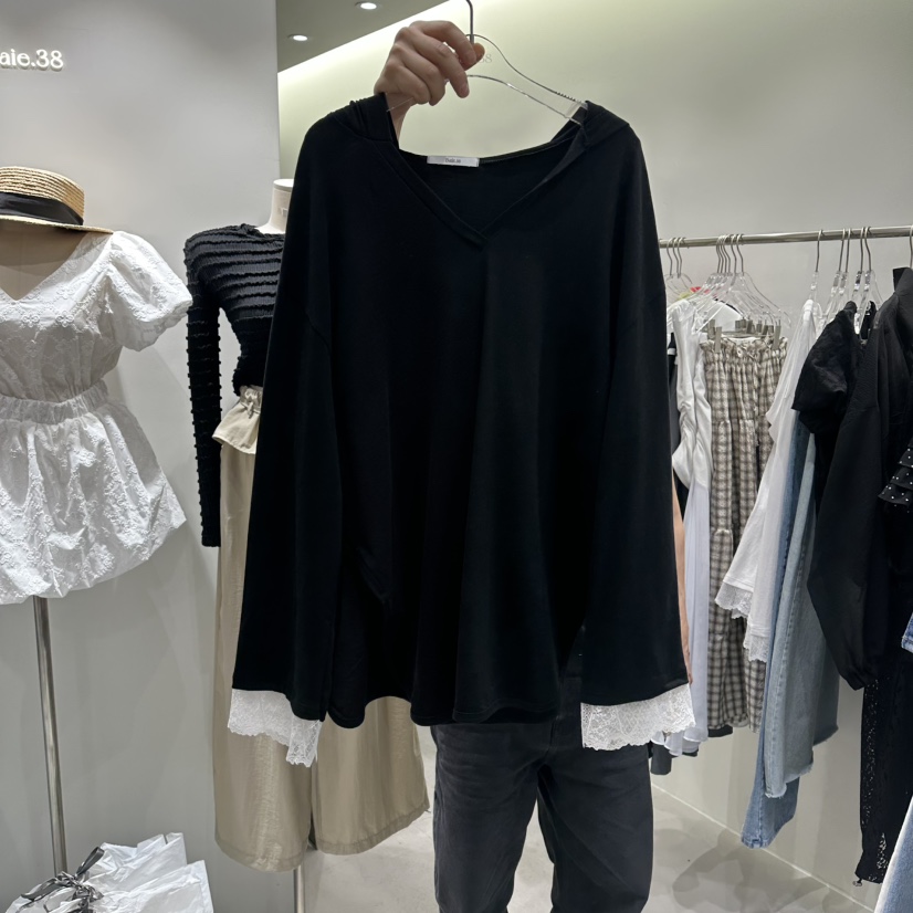BAIE.38韓國代購女士新品人氣真品時尚長袖T恤連帽衫蕾絲BAIE.38長袖T恤圖色3