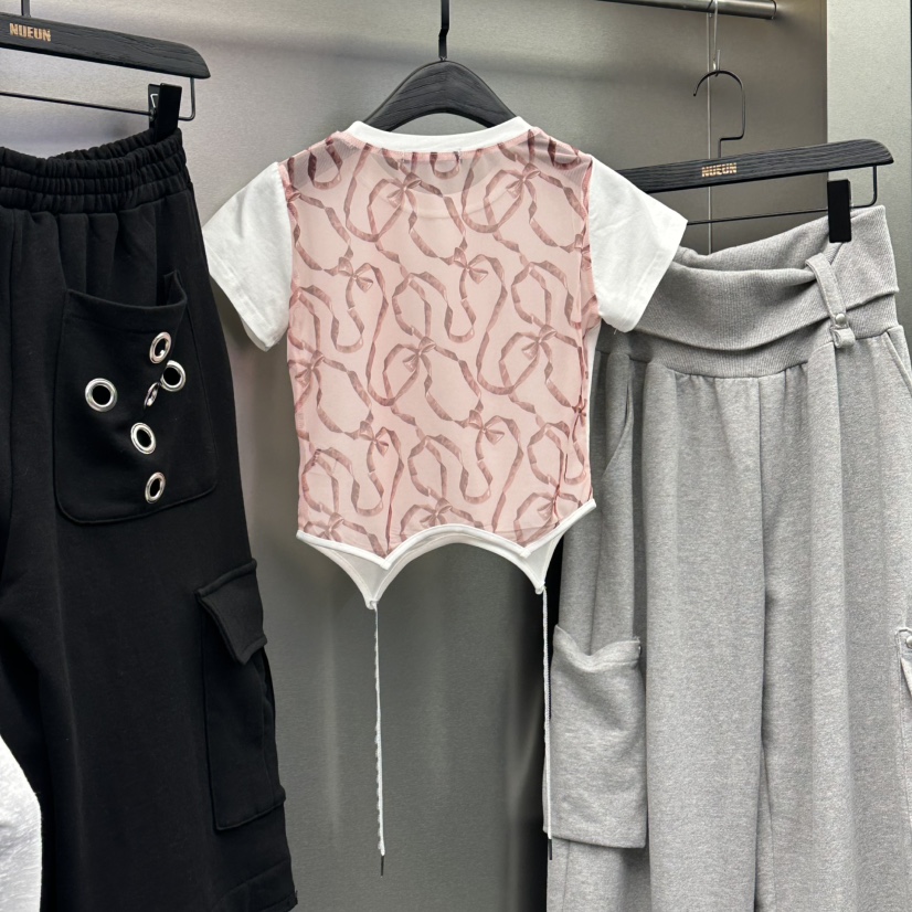 NUEUN東大門直郵女裝新品推薦休閑職業時尚真品T恤網眼緞NUEUN/SEEOTT恤