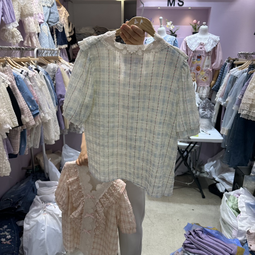 MS韓國直郵女裝新款職業26夏季人氣時尚休閑推薦襯衫蕾絲衫MS襯衫/蕾絲衫
