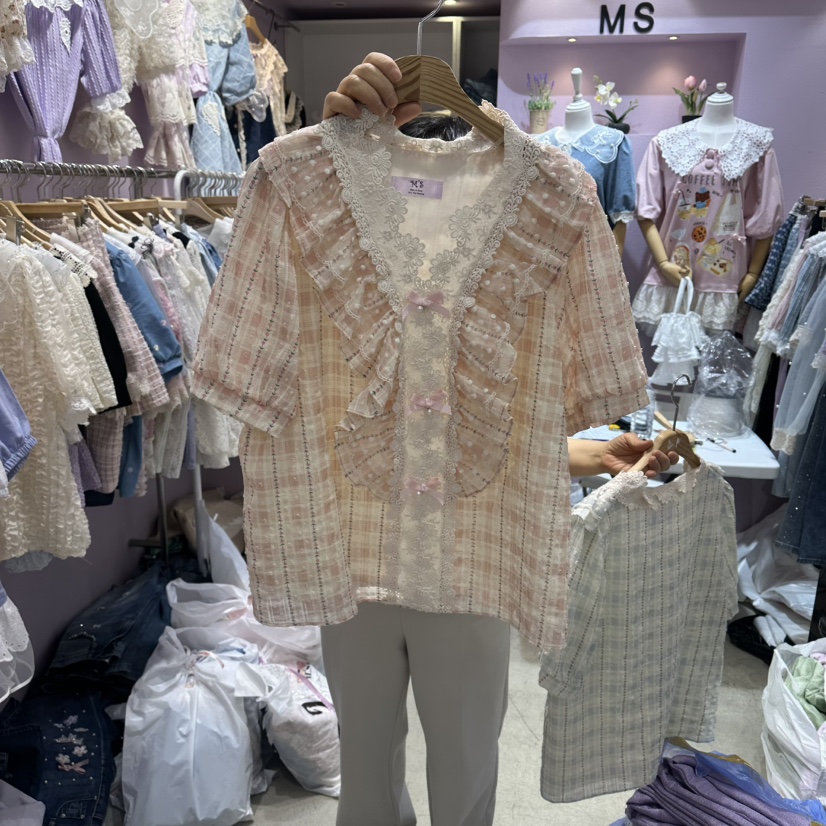 MS韓國直郵女裝新款職業26夏季人氣時尚休閑推薦襯衫蕾絲衫MS襯衫/蕾絲衫圖色1