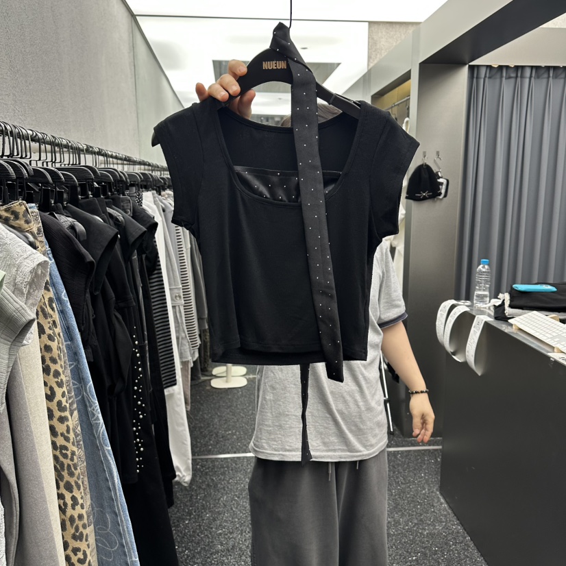 NUEUN東大門實拍韓國女士新品26夏季26春夏人氣T恤圍巾圓點NUEUN/SEEOTT恤圖色2