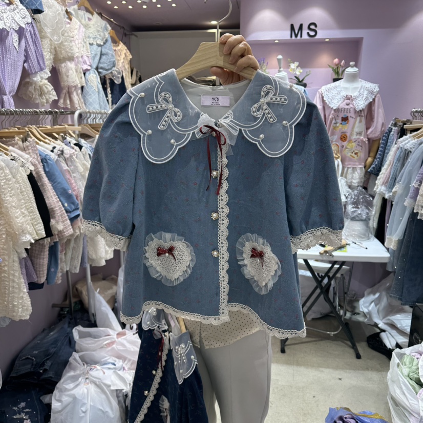 MS韓國代購女士新款26春夏職業熱賣人氣休閑襯衫蕾絲衫開衫MS襯衫/蕾絲衫圖色1