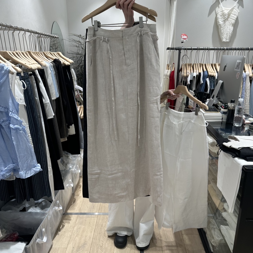 DDAY韓國東大門代購女裝新款推薦休閑熱賣長裙含腰繩亞麻布DDAY長裙圖色2