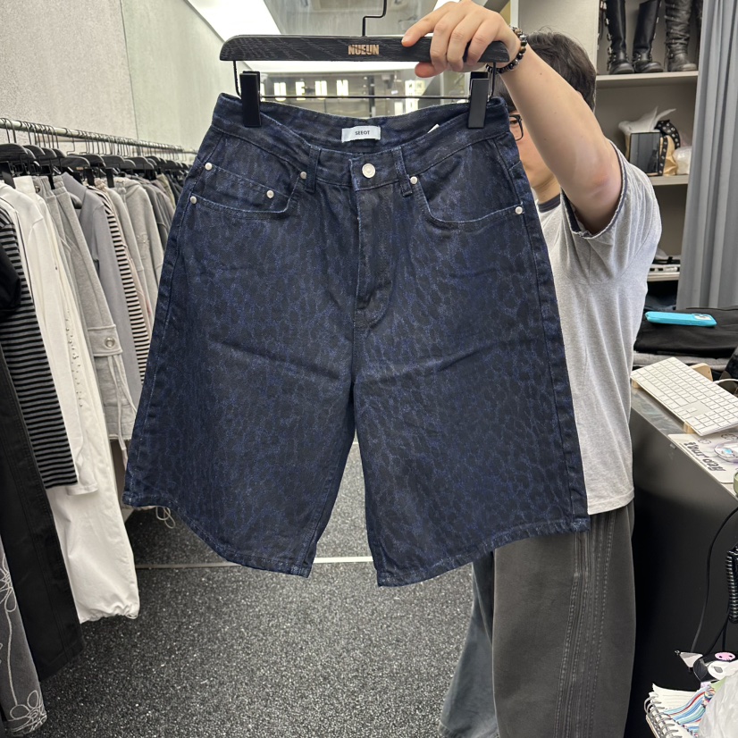 NUEUN韓國東大門直郵女士新品熱賣時尚職業休閑短褲水洗豹紋NUEUN/SEEOT短褲圖色1