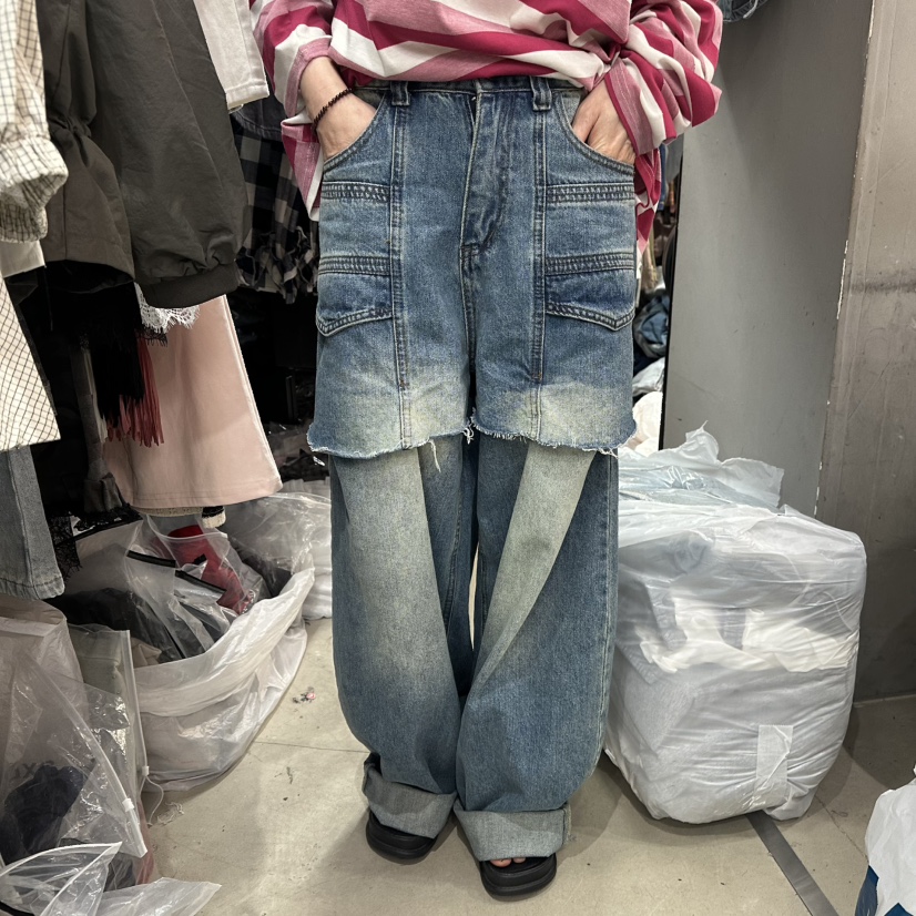 MOMAZU韓國代購女士新款時尚職業26春夏26夏季牛仔褲雙層MOMAZU牛仔褲圖色1