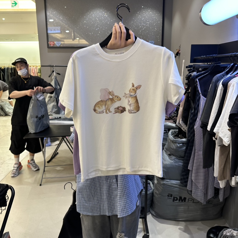 CREDITO東大門實拍女裝新款推薦熱賣休閑真品人氣T恤兔子CREDITOT恤圖色1