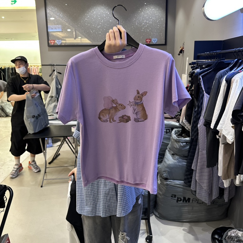 CREDITO東大門實拍女裝新款推薦熱賣休閑真品人氣T恤兔子CREDITOT恤圖色2