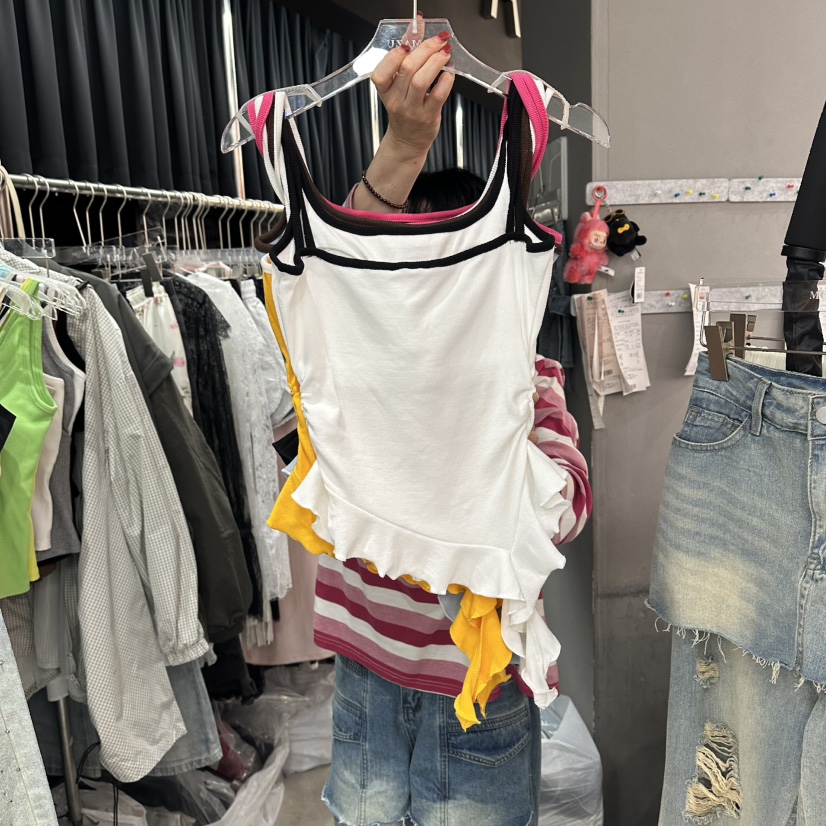 MOMAZU韓國直郵女士新品26夏季休閑人氣吊帶背心荷葉邊撞色MOMAZU吊帶/背心