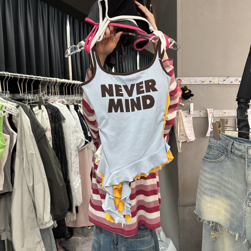 MOMAZU韓國直郵女士新品26夏季休閑人氣吊帶背心荷葉邊撞色MOMAZU吊帶/背心圖色1