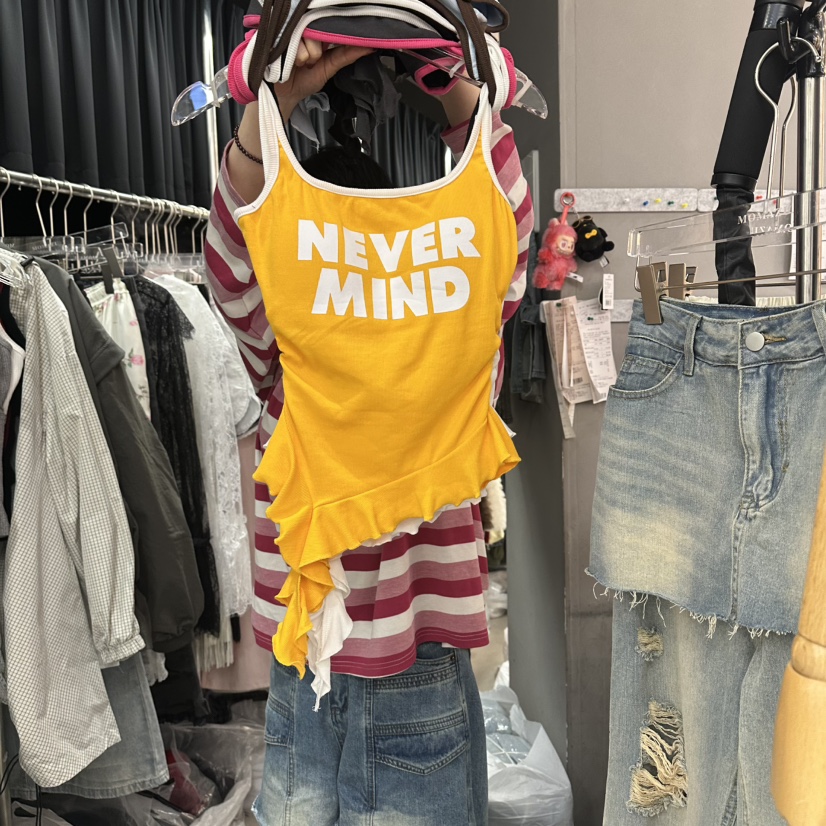 MOMAZU韓國直郵女士新品26夏季休閑人氣吊帶背心荷葉邊撞色MOMAZU吊帶/背心圖色2