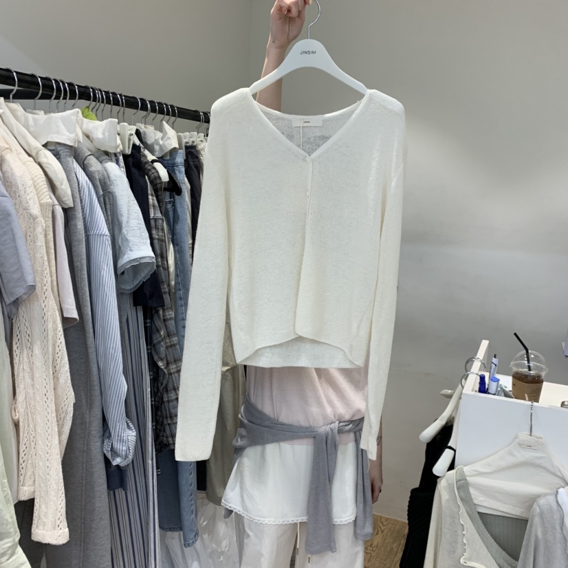 JINSIM韓國代購女士新品職業熱賣休閑26夏季針織衫羊毛衫開襟JINSIM針織衫圖色1