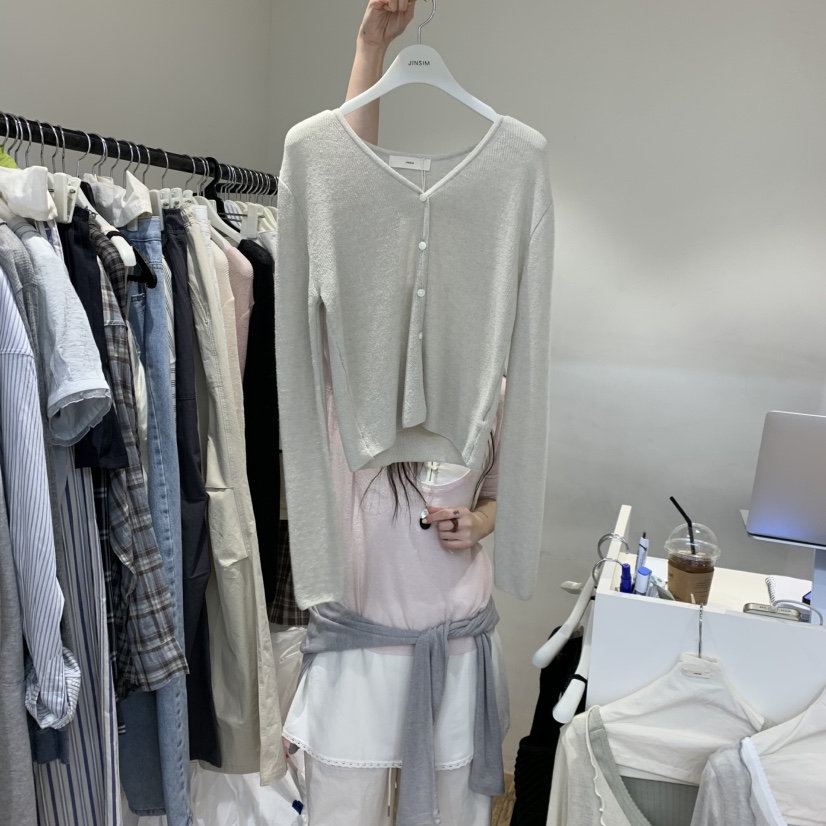 JINSIM韓國代購女士新品職業熱賣休閑26夏季針織衫羊毛衫開襟JINSIM針織衫圖色2