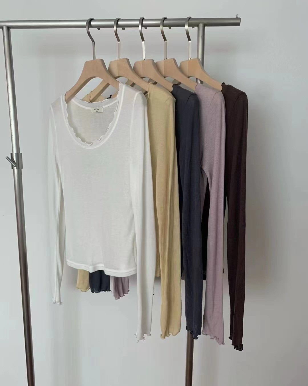 ONDA東大門代購女裝新款真品時尚職業休閑推薦長袖T恤荷葉邊ONDA長袖T恤圖色3左三色