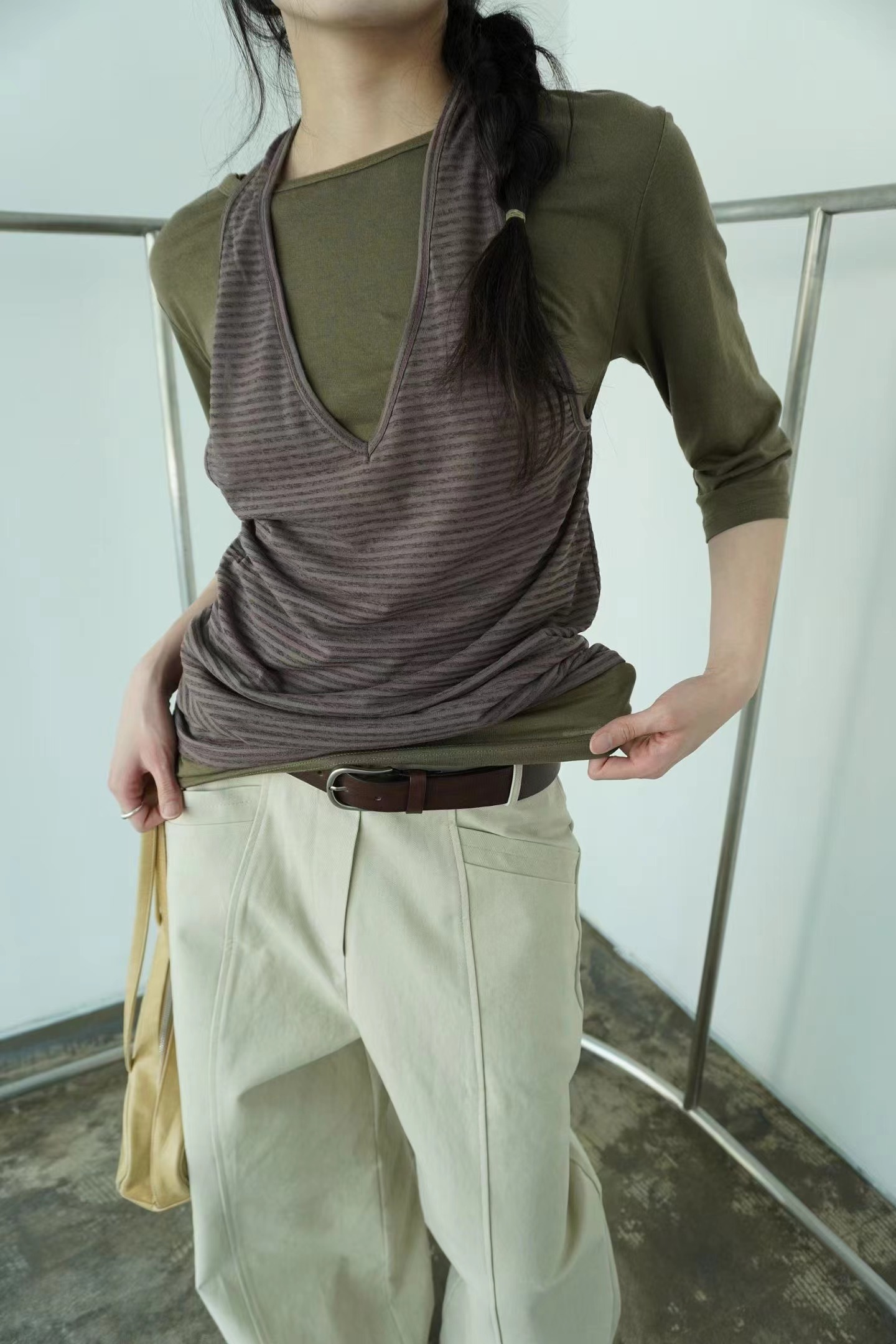 STREET韓國直郵女裝新款人氣職業時尚26春夏長袖T恤假兩件STREET長袖T恤