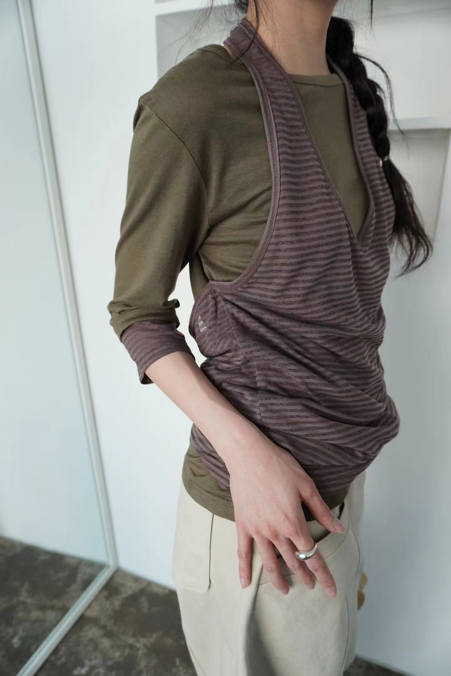 STREET韓國直郵女裝新款人氣職業時尚26春夏長袖T恤假兩件STREET長袖T恤