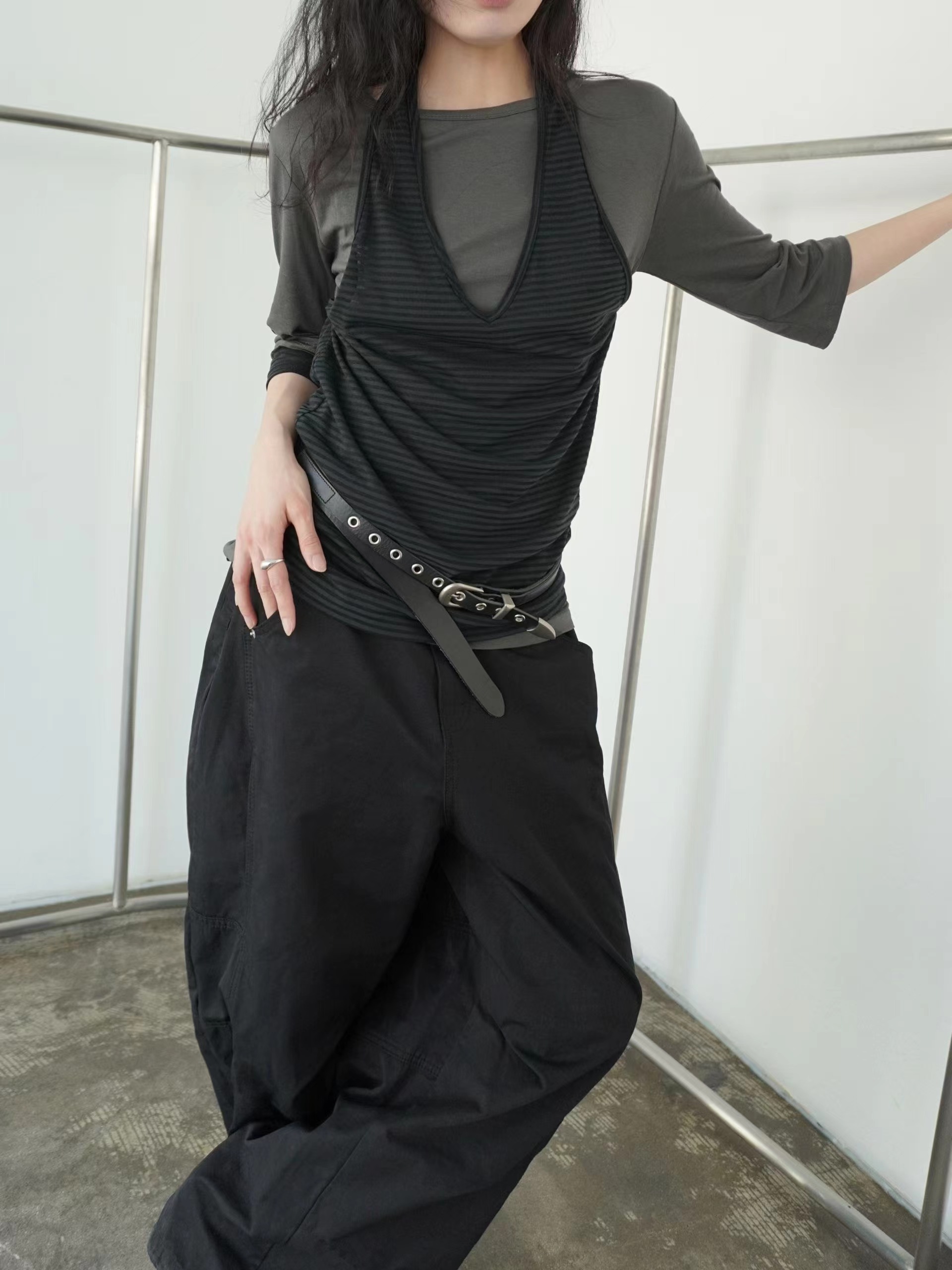 STREET韓國直郵女裝新款人氣職業時尚26春夏長袖T恤假兩件STREET長袖T恤