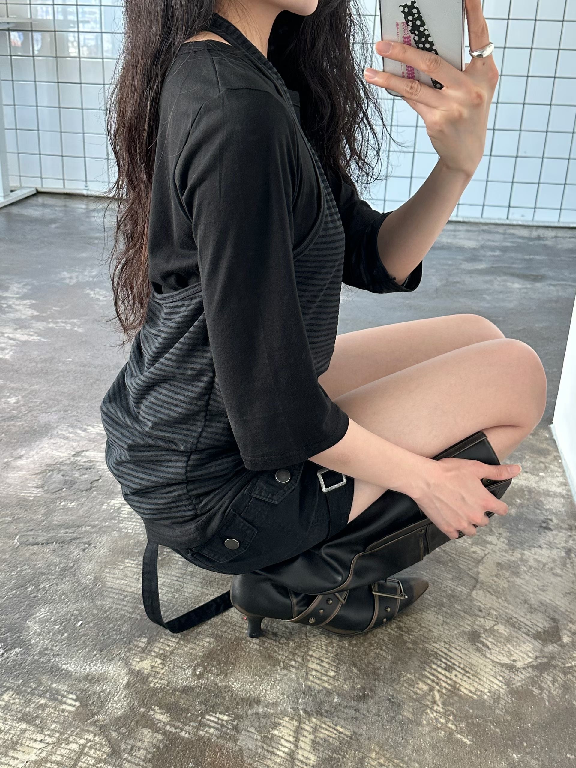 STREET韓國直郵女裝新款人氣職業時尚26春夏長袖T恤假兩件STREET長袖T恤