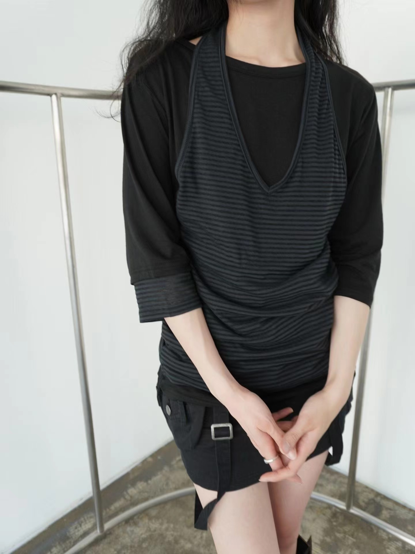 STREET韓國直郵女裝新款人氣職業時尚26春夏長袖T恤假兩件STREET長袖T恤