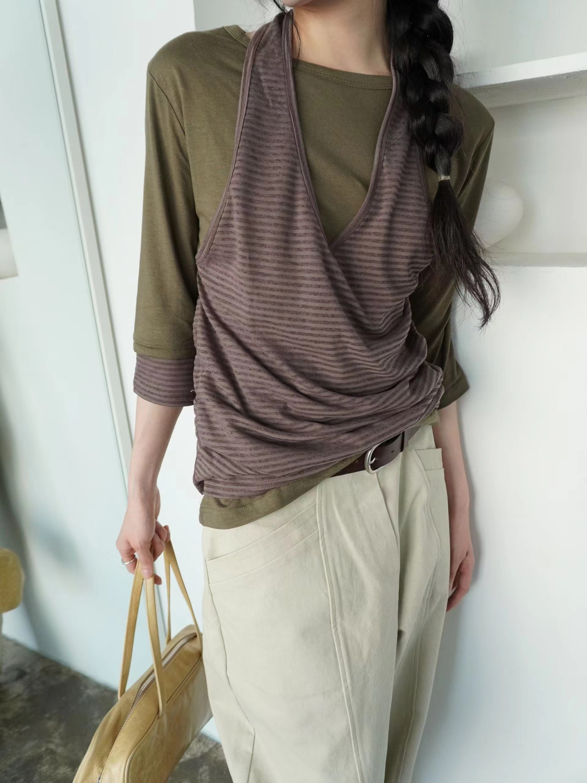 STREET韓國直郵女裝新款人氣職業時尚26春夏長袖T恤假兩件STREET長袖T恤圖色1