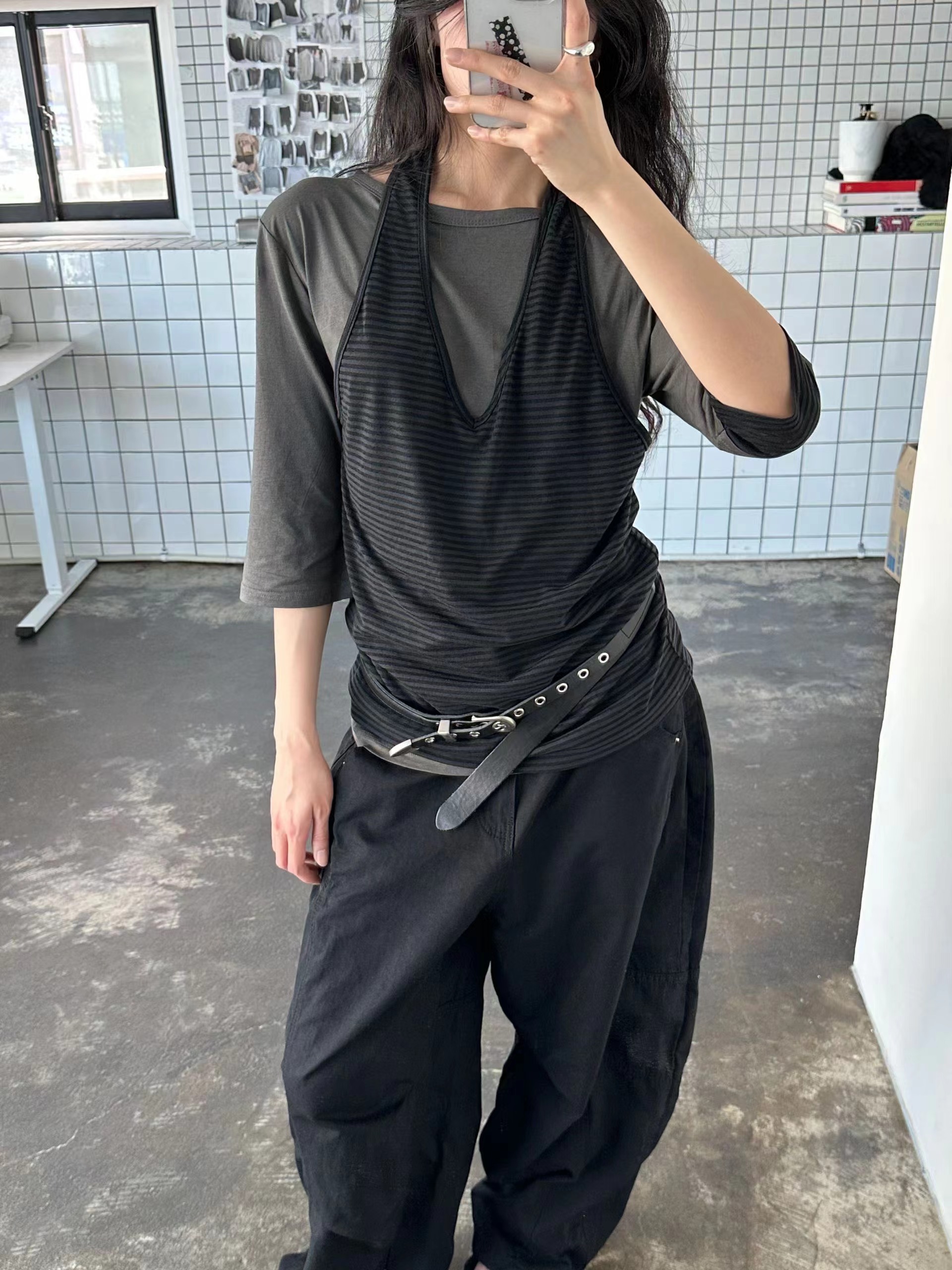 STREET韓國直郵女裝新款人氣職業時尚26春夏長袖T恤假兩件STREET長袖T恤圖色2