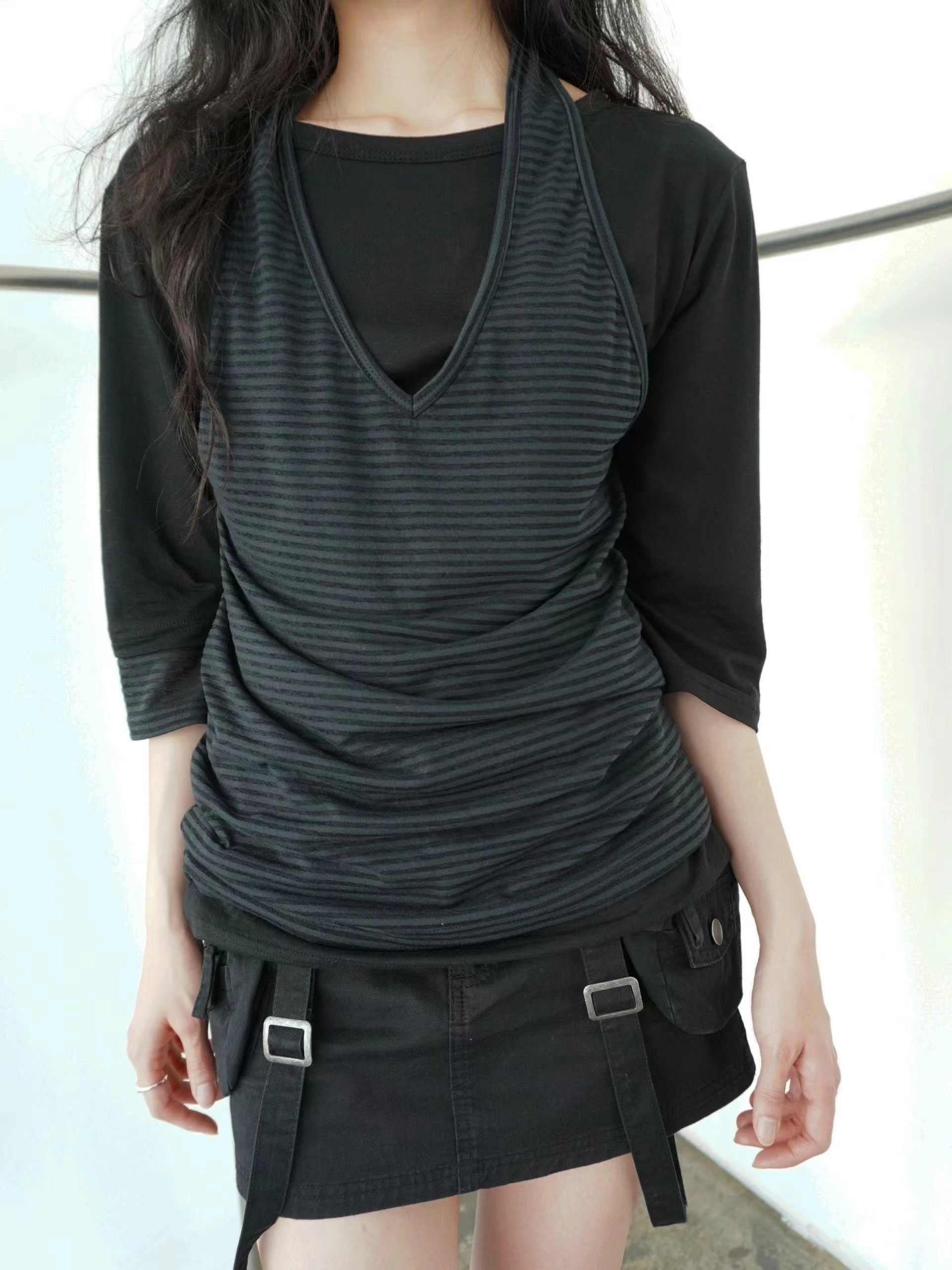 STREET韓國直郵女裝新款人氣職業時尚26春夏長袖T恤假兩件STREET長袖T恤圖色3