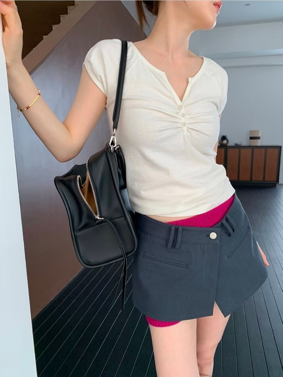 WEARRAW/WELL ROW東大門實拍女士新款熱賣短裙口袋多層WEARRAW/WELL ROW短裙