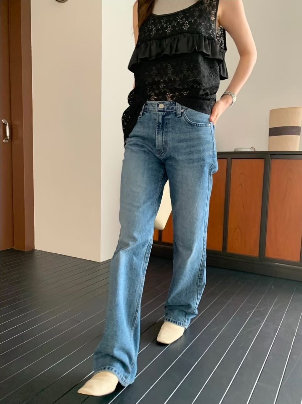 WEARRAW/WELL ROW韓國直郵女裝新品熱賣牛仔褲直筒牛仔WEARRAW/WELL ROW牛仔褲